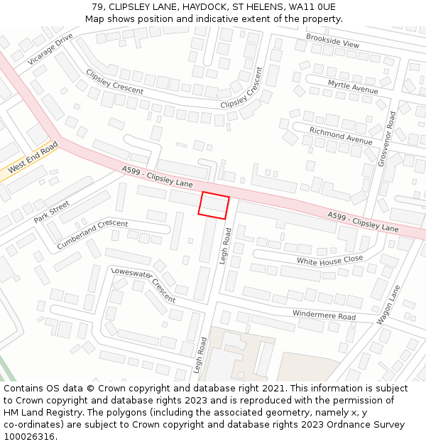 79, CLIPSLEY LANE, HAYDOCK, ST HELENS, WA11 0UE: Location map and indicative extent of plot