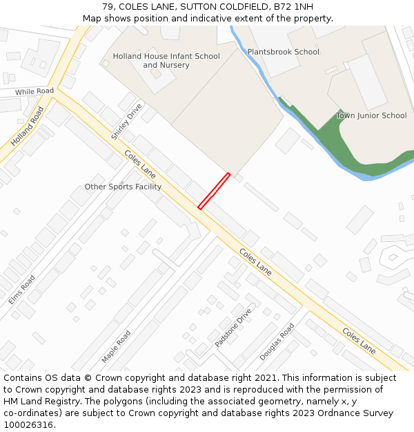 79, COLES LANE, SUTTON COLDFIELD, B72 1NH: Location map and indicative extent of plot