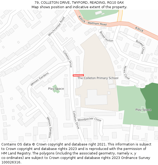 79, COLLETON DRIVE, TWYFORD, READING, RG10 0AX: Location map and indicative extent of plot