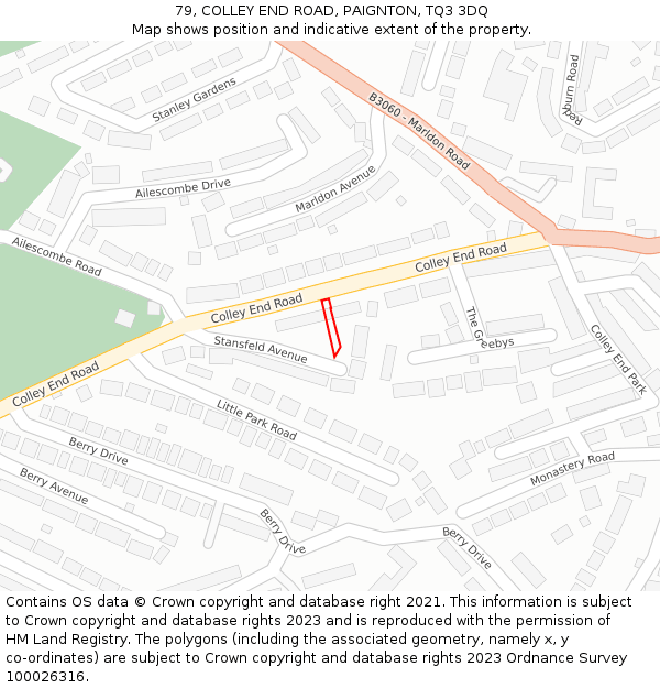 79, COLLEY END ROAD, PAIGNTON, TQ3 3DQ: Location map and indicative extent of plot
