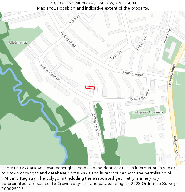 79, COLLINS MEADOW, HARLOW, CM19 4EN: Location map and indicative extent of plot