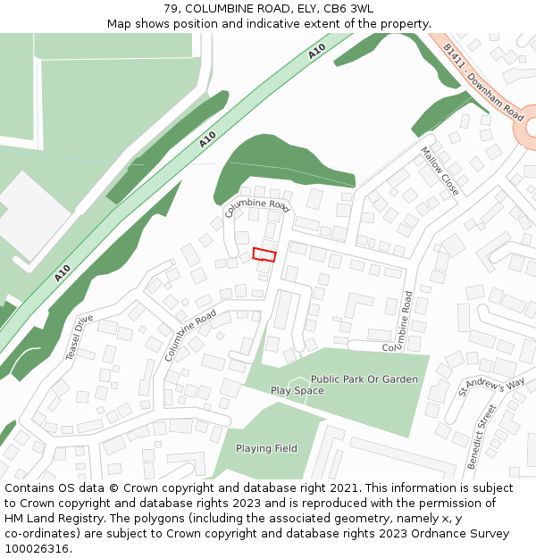 79, COLUMBINE ROAD, ELY, CB6 3WL: Location map and indicative extent of plot