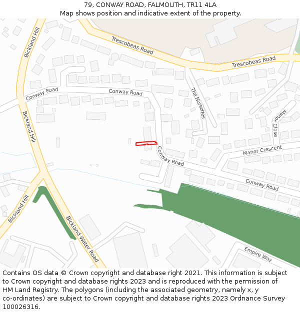 79, CONWAY ROAD, FALMOUTH, TR11 4LA: Location map and indicative extent of plot