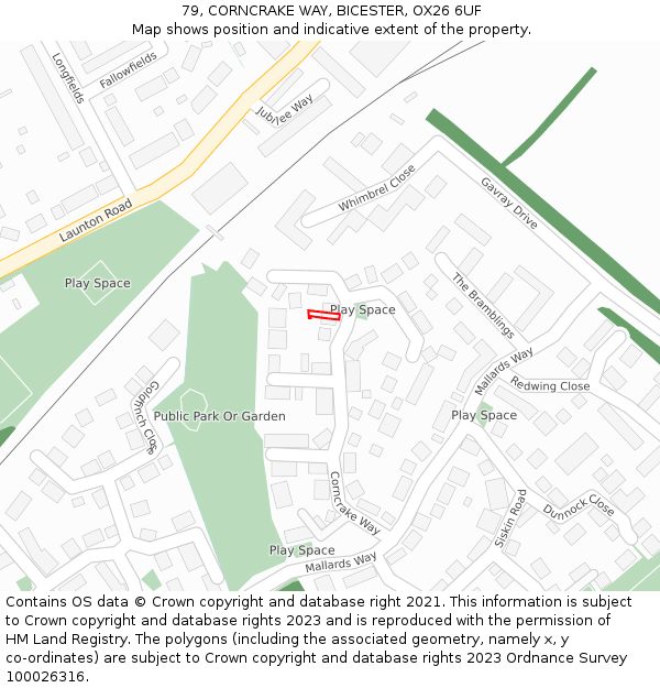 79, CORNCRAKE WAY, BICESTER, OX26 6UF: Location map and indicative extent of plot