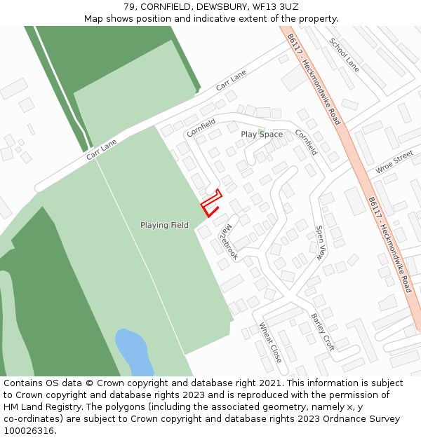 79, CORNFIELD, DEWSBURY, WF13 3UZ: Location map and indicative extent of plot
