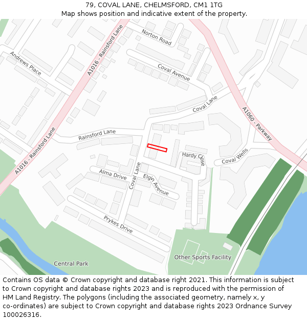 79, COVAL LANE, CHELMSFORD, CM1 1TG: Location map and indicative extent of plot