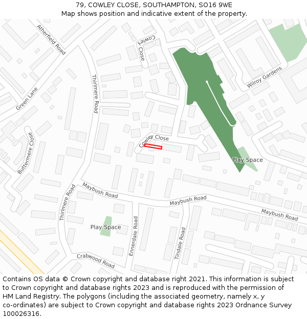 79, COWLEY CLOSE, SOUTHAMPTON, SO16 9WE: Location map and indicative extent of plot