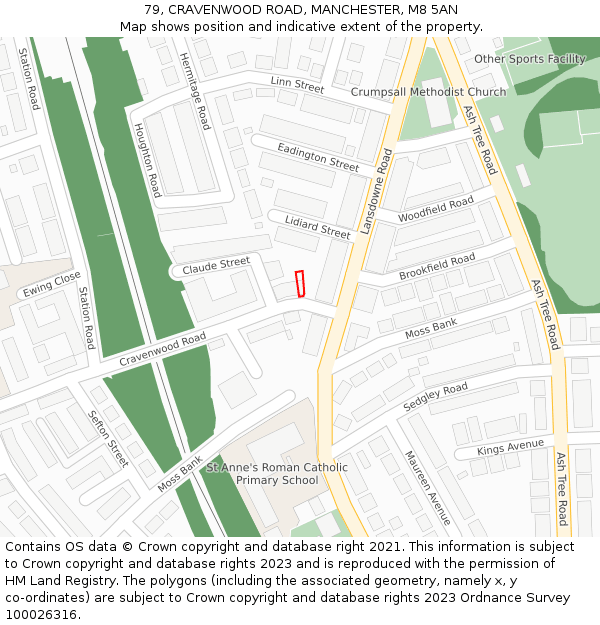 79, CRAVENWOOD ROAD, MANCHESTER, M8 5AN: Location map and indicative extent of plot