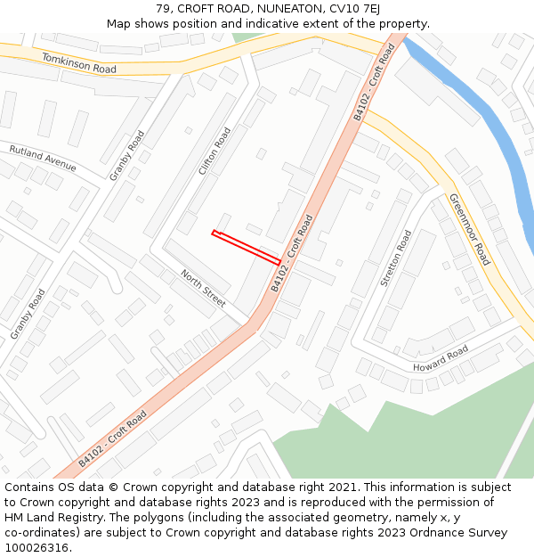 79, CROFT ROAD, NUNEATON, CV10 7EJ: Location map and indicative extent of plot