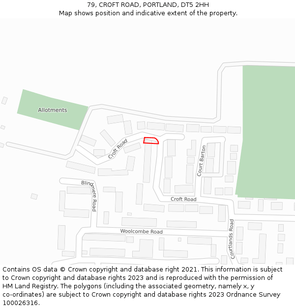 79, CROFT ROAD, PORTLAND, DT5 2HH: Location map and indicative extent of plot