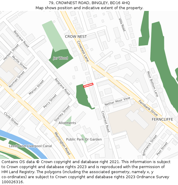 79, CROWNEST ROAD, BINGLEY, BD16 4HQ: Location map and indicative extent of plot