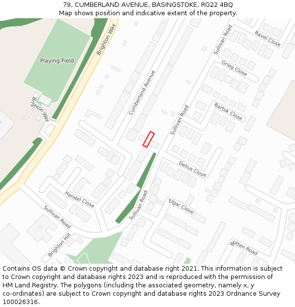 79, CUMBERLAND AVENUE, BASINGSTOKE, RG22 4BQ: Location map and indicative extent of plot