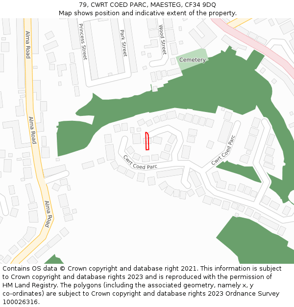 79, CWRT COED PARC, MAESTEG, CF34 9DQ: Location map and indicative extent of plot