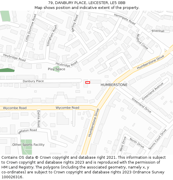 79, DANBURY PLACE, LEICESTER, LE5 0BB: Location map and indicative extent of plot