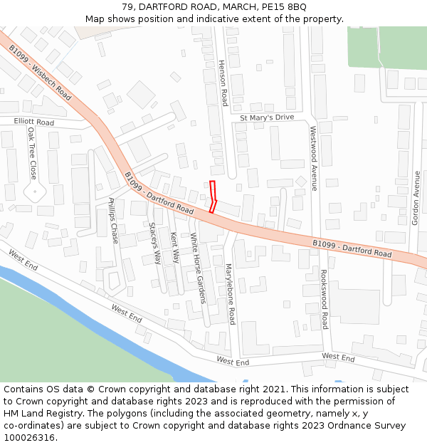 79, DARTFORD ROAD, MARCH, PE15 8BQ: Location map and indicative extent of plot