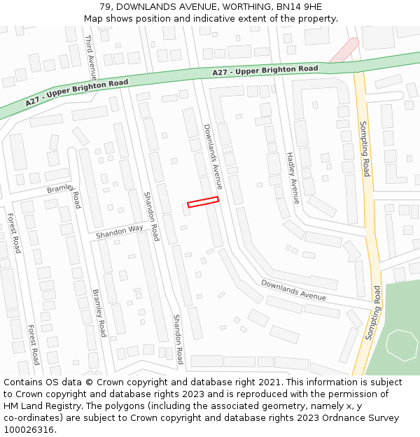 79, DOWNLANDS AVENUE, WORTHING, BN14 9HE: Location map and indicative extent of plot