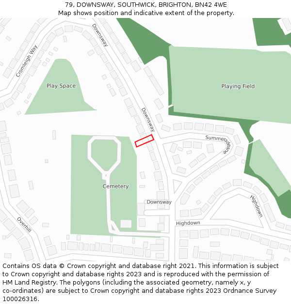 79, DOWNSWAY, SOUTHWICK, BRIGHTON, BN42 4WE: Location map and indicative extent of plot