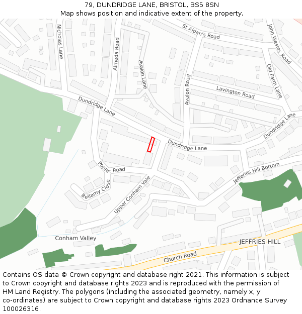 79, DUNDRIDGE LANE, BRISTOL, BS5 8SN: Location map and indicative extent of plot