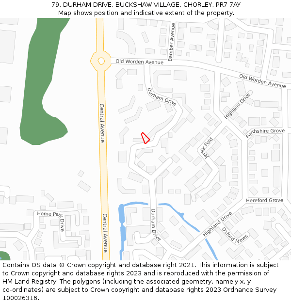 79, DURHAM DRIVE, BUCKSHAW VILLAGE, CHORLEY, PR7 7AY: Location map and indicative extent of plot