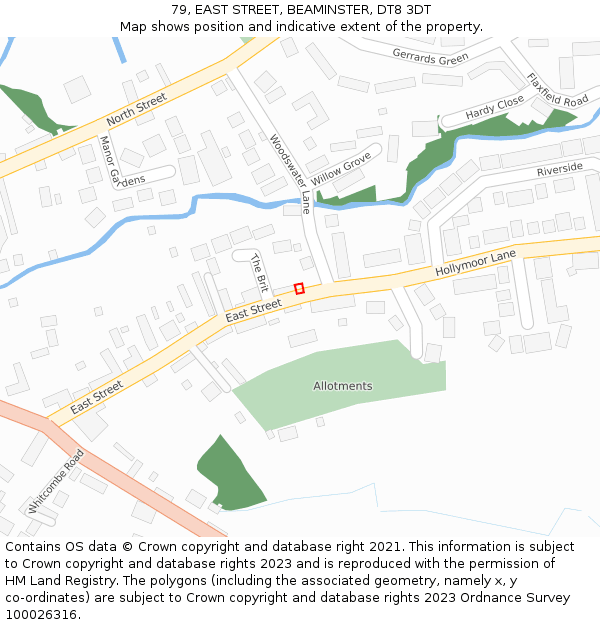79, EAST STREET, BEAMINSTER, DT8 3DT: Location map and indicative extent of plot