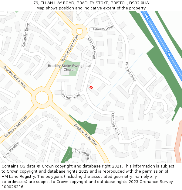 79, ELLAN HAY ROAD, BRADLEY STOKE, BRISTOL, BS32 0HA: Location map and indicative extent of plot