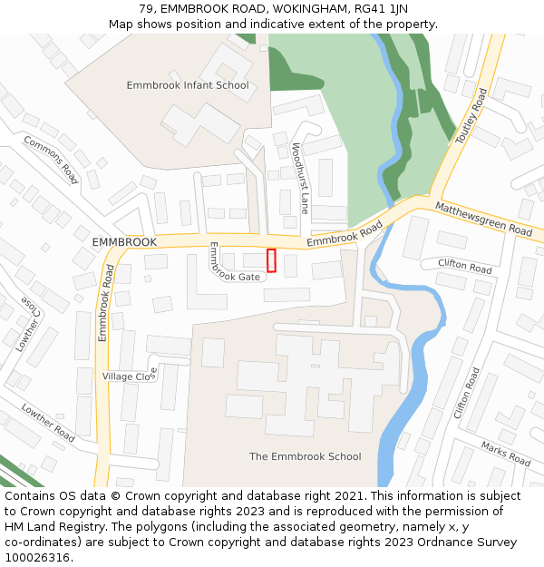 79, EMMBROOK ROAD, WOKINGHAM, RG41 1JN: Location map and indicative extent of plot