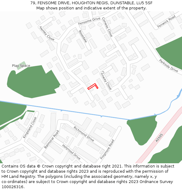 79, FENSOME DRIVE, HOUGHTON REGIS, DUNSTABLE, LU5 5SF: Location map and indicative extent of plot