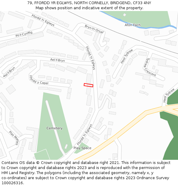 79, FFORDD YR EGLWYS, NORTH CORNELLY, BRIDGEND, CF33 4NY: Location map and indicative extent of plot