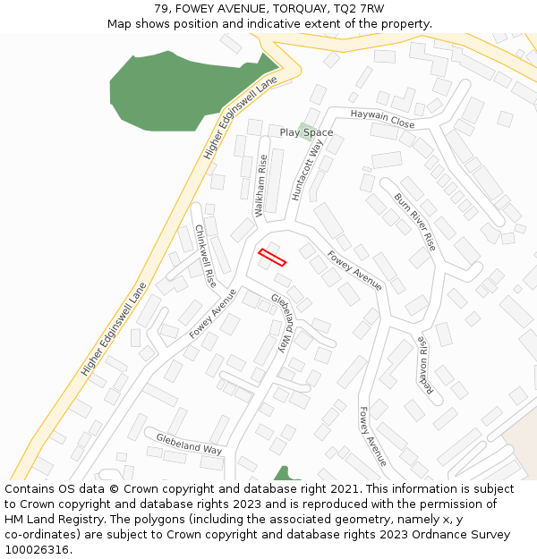 79, FOWEY AVENUE, TORQUAY, TQ2 7RW: Location map and indicative extent of plot
