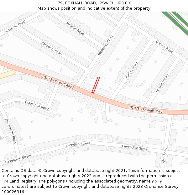 79, FOXHALL ROAD, IPSWICH, IP3 8JX: Location map and indicative extent of plot