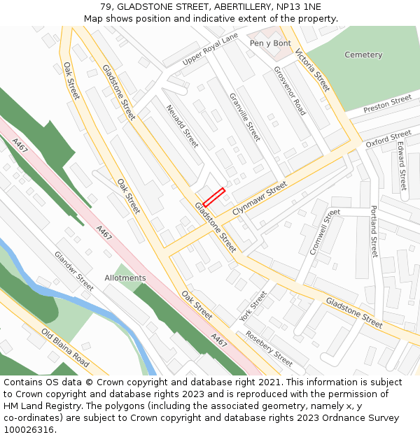 79, GLADSTONE STREET, ABERTILLERY, NP13 1NE: Location map and indicative extent of plot