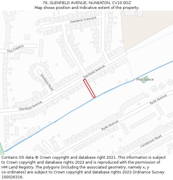79, GLENFIELD AVENUE, NUNEATON, CV10 0DZ: Location map and indicative extent of plot