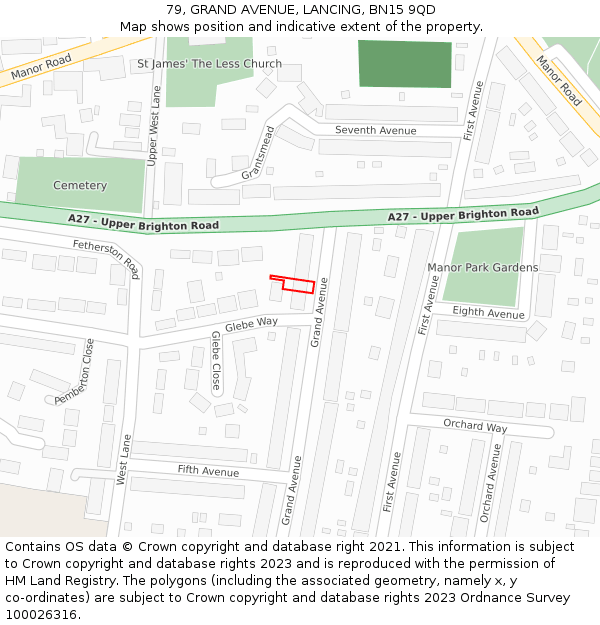 79, GRAND AVENUE, LANCING, BN15 9QD: Location map and indicative extent of plot