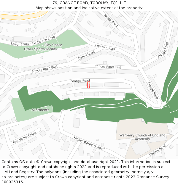 79, GRANGE ROAD, TORQUAY, TQ1 1LE: Location map and indicative extent of plot