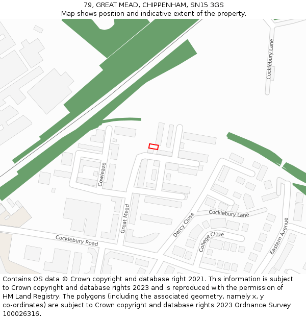 79, GREAT MEAD, CHIPPENHAM, SN15 3GS: Location map and indicative extent of plot