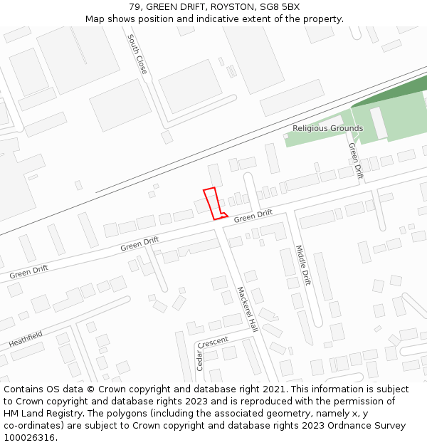 79, GREEN DRIFT, ROYSTON, SG8 5BX: Location map and indicative extent of plot