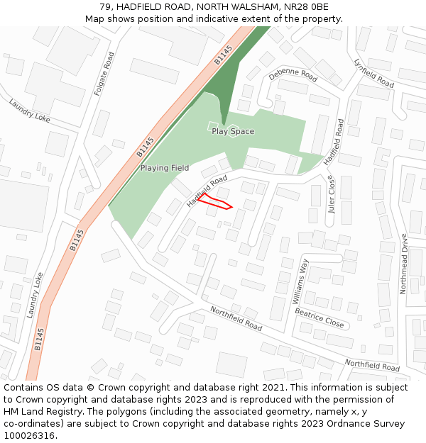 79, HADFIELD ROAD, NORTH WALSHAM, NR28 0BE: Location map and indicative extent of plot