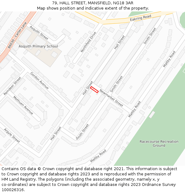 79, HALL STREET, MANSFIELD, NG18 3AR: Location map and indicative extent of plot