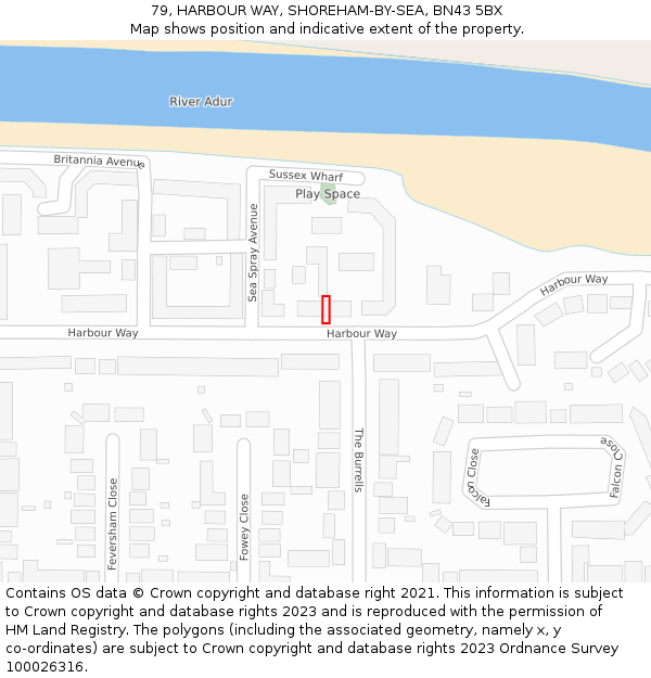 79, HARBOUR WAY, SHOREHAM-BY-SEA, BN43 5BX: Location map and indicative extent of plot