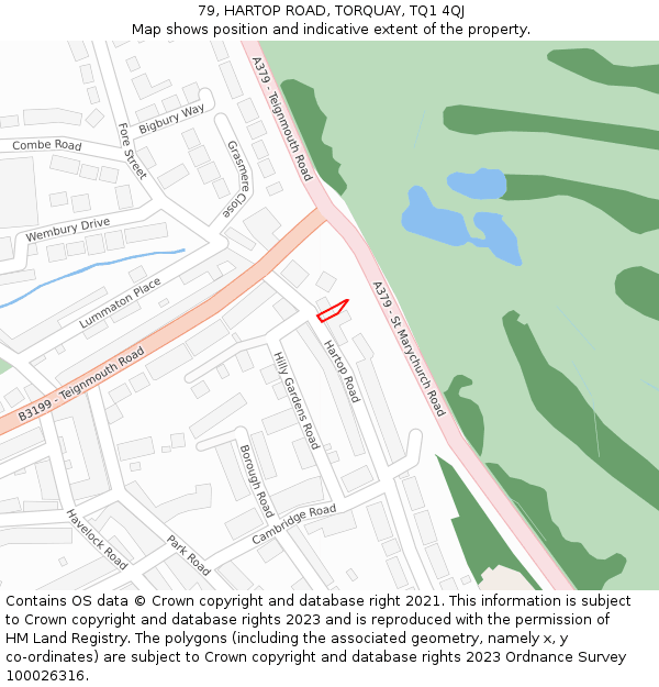 79, HARTOP ROAD, TORQUAY, TQ1 4QJ: Location map and indicative extent of plot