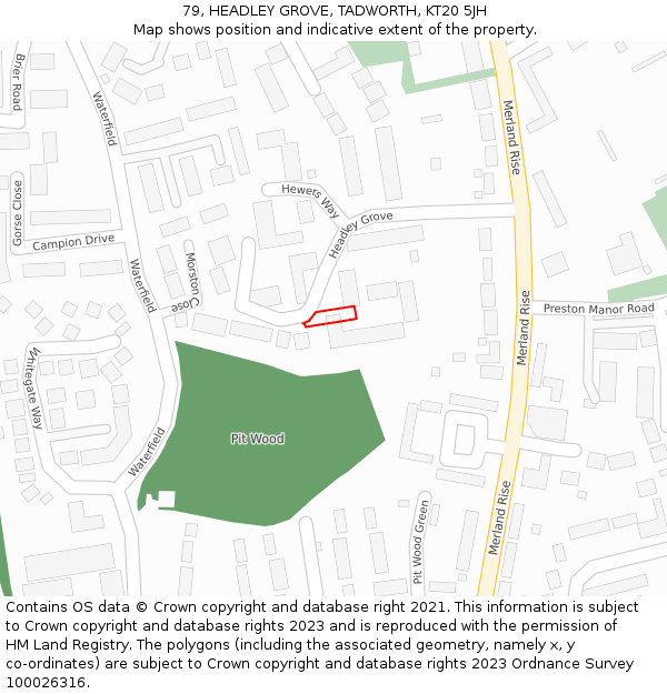 79, HEADLEY GROVE, TADWORTH, KT20 5JH: Location map and indicative extent of plot