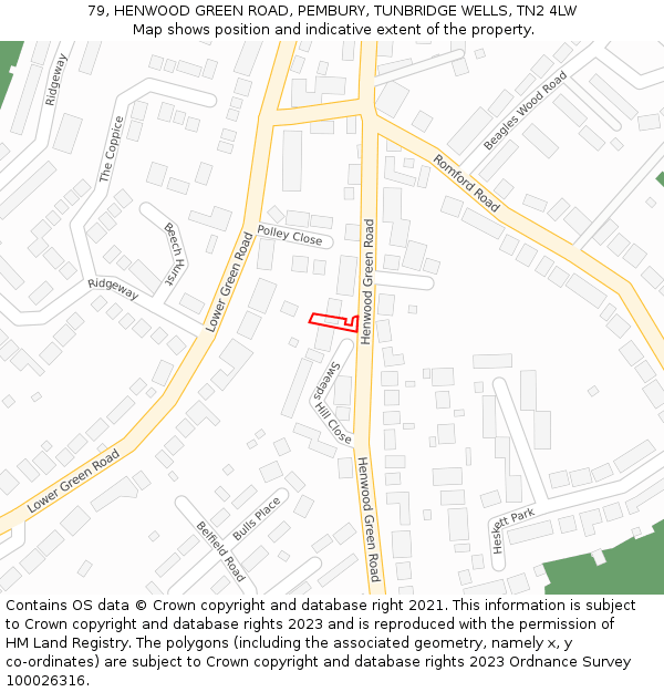 79, HENWOOD GREEN ROAD, PEMBURY, TUNBRIDGE WELLS, TN2 4LW: Location map and indicative extent of plot