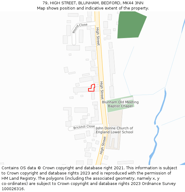79, HIGH STREET, BLUNHAM, BEDFORD, MK44 3NN: Location map and indicative extent of plot