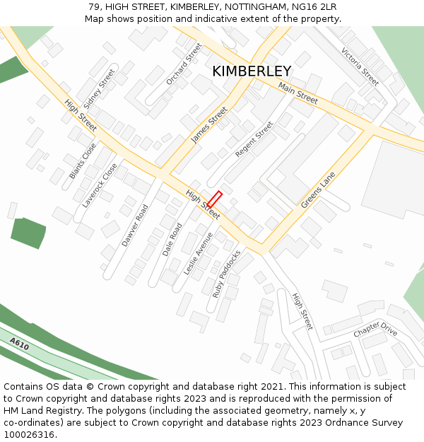 79, HIGH STREET, KIMBERLEY, NOTTINGHAM, NG16 2LR: Location map and indicative extent of plot