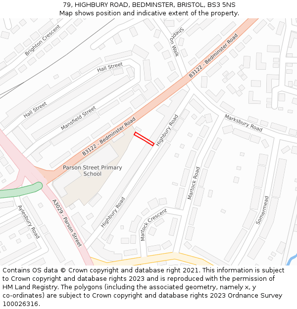 79, HIGHBURY ROAD, BEDMINSTER, BRISTOL, BS3 5NS: Location map and indicative extent of plot