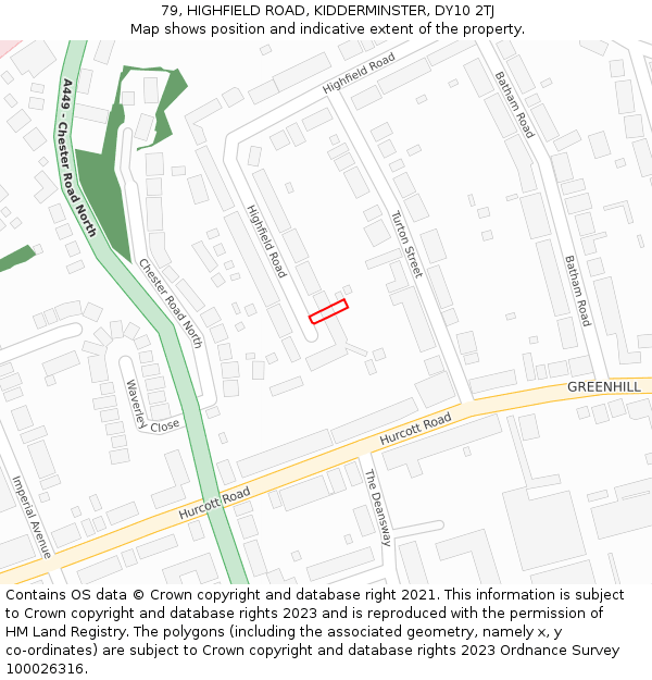 79, HIGHFIELD ROAD, KIDDERMINSTER, DY10 2TJ: Location map and indicative extent of plot