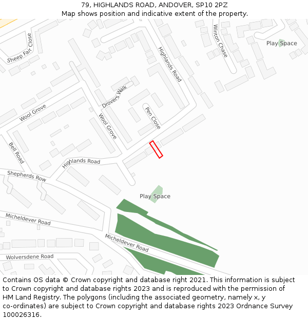 79, HIGHLANDS ROAD, ANDOVER, SP10 2PZ: Location map and indicative extent of plot