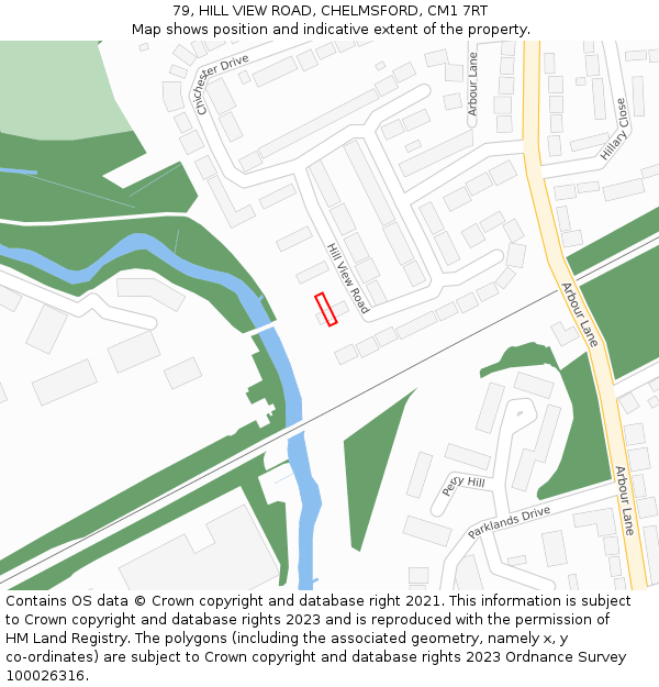 79, HILL VIEW ROAD, CHELMSFORD, CM1 7RT: Location map and indicative extent of plot