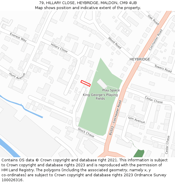 79, HILLARY CLOSE, HEYBRIDGE, MALDON, CM9 4UB: Location map and indicative extent of plot