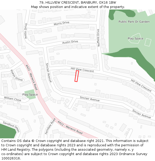 79, HILLVIEW CRESCENT, BANBURY, OX16 1BW: Location map and indicative extent of plot